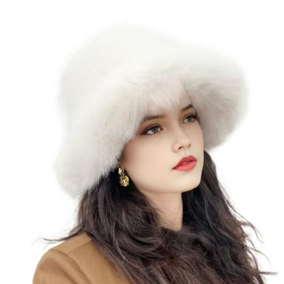 Faux Fur Bucket Hat Retro Y2K Winter Warmer Fisherman Cap Elegant Chic
